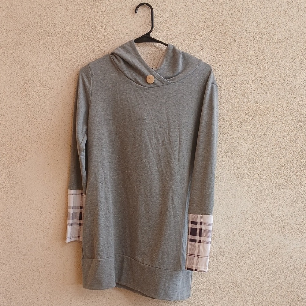 "Make Offer" SUNNYME Gray Hoodie with Plaid Lining